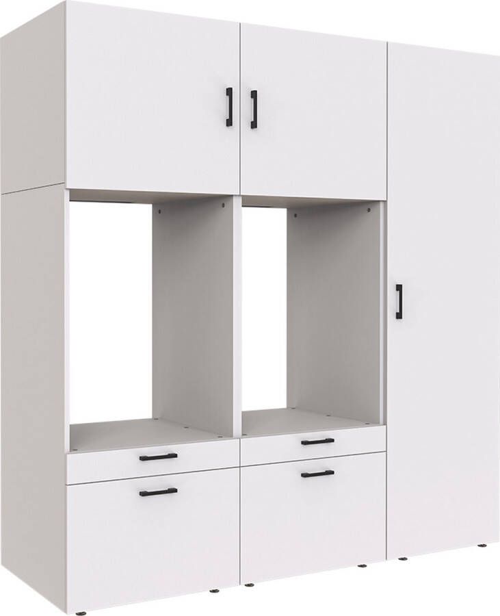 Roomart Store Nederland B.V. Multiwash 3 Plus Wasmachine & Droger kast Met Uittrekbare Wasmand Planken Extra Opbergruimte Minimaliseert Trillingen