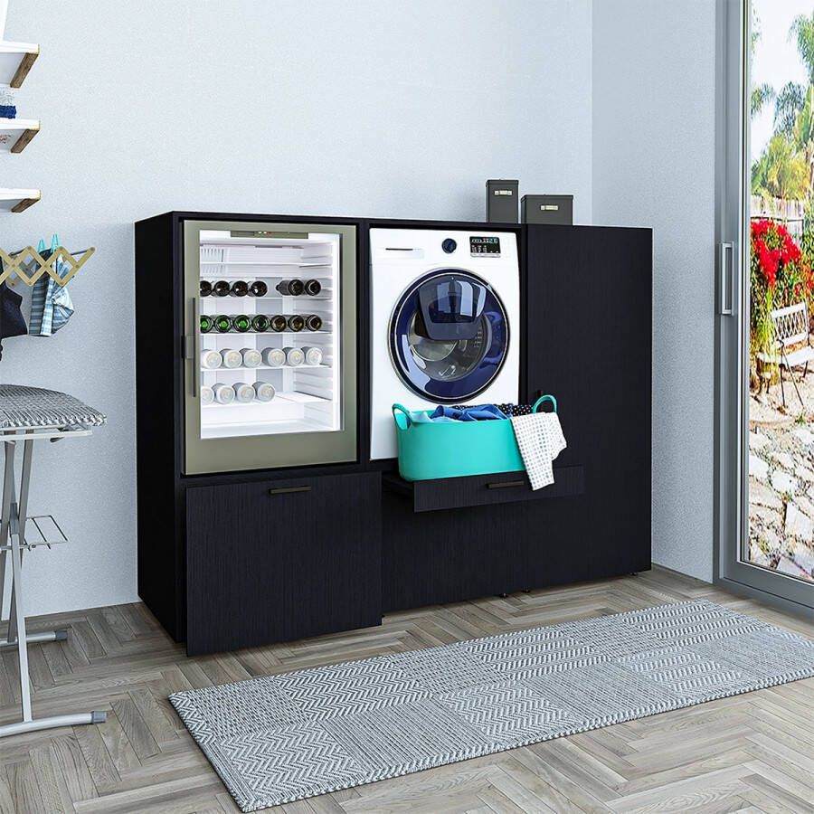 Roomart Store Nederland B.V. MultiWash 3 Wasmachine & Wasdroger kast Met Uittrekbare Wasmand Planken Extra Opbergruimte Minimaliseert Trillingen
