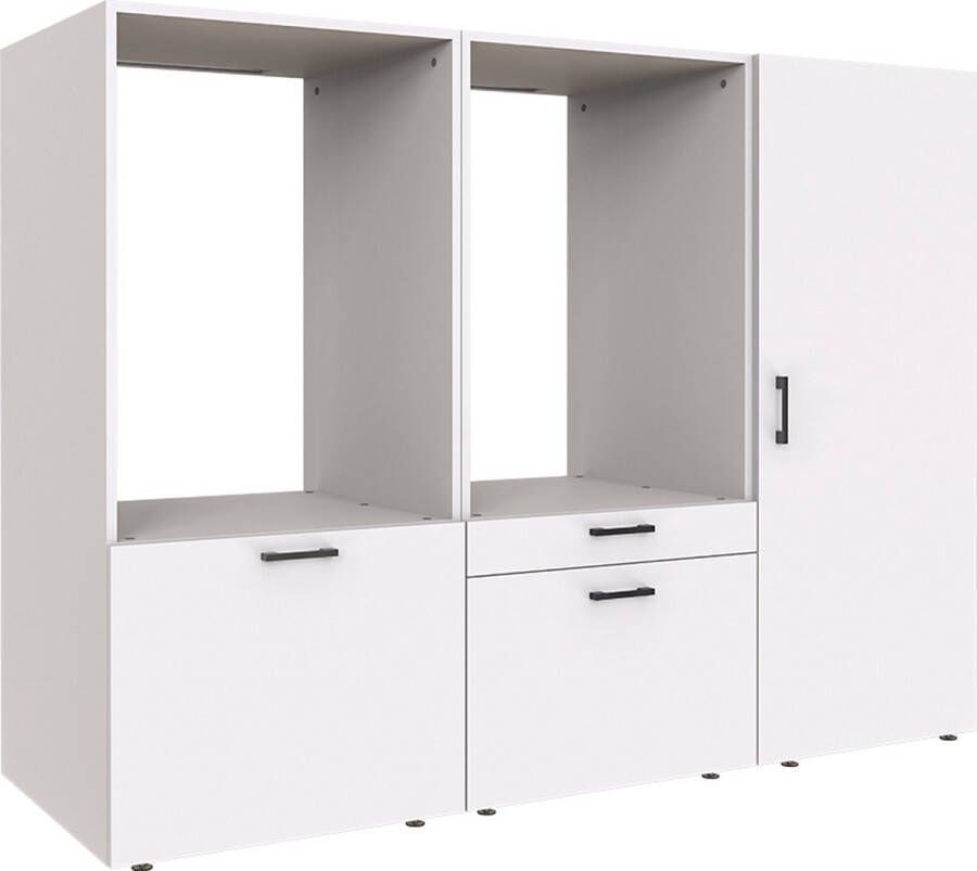 Roomart Store Nederland B.V. MultiWash 3 Wasmachine & Wasdroger kast Met Uittrekbare Wasmand Planken Extra Opbergruimte Minimaliseert Trillingen