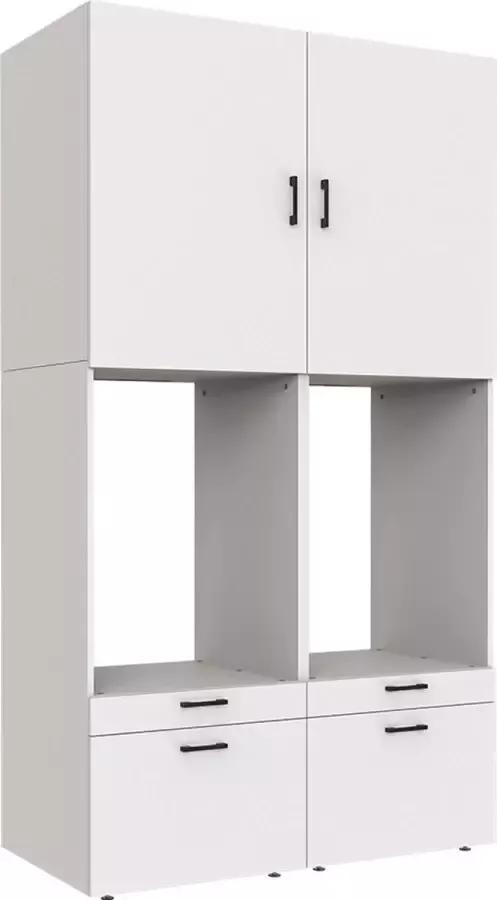Roomart Store Nederland B.V. MultiWash Duo Extra Wasmachine & Wasdroger kast Met Uittrekbare Wasmand Planken Extra Opbergruimte Minimaliseert Trillingen