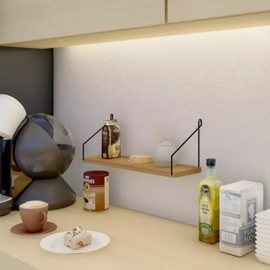 Roomie Home Houten Wandplank Wandrek Keuken Plank Pijnboom Set van 3 Klein Medium Groot