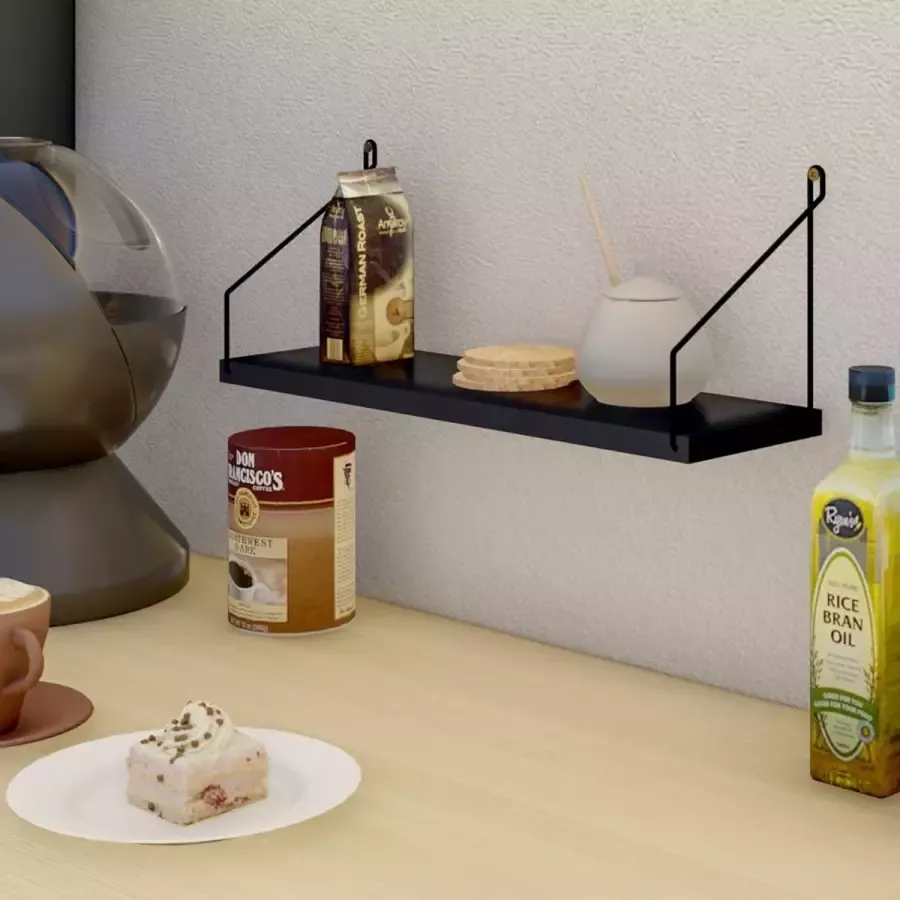 Roomie Home Houten Wandplank Wandrek Keuken Plank Zwart Set van 3 Klein Medium Groot - Foto 2