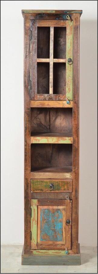 SIT Vitrinekast Riverboat hoge kast van gerecycled gebruikt hout met verfresten shabby chic vintage - Foto 3