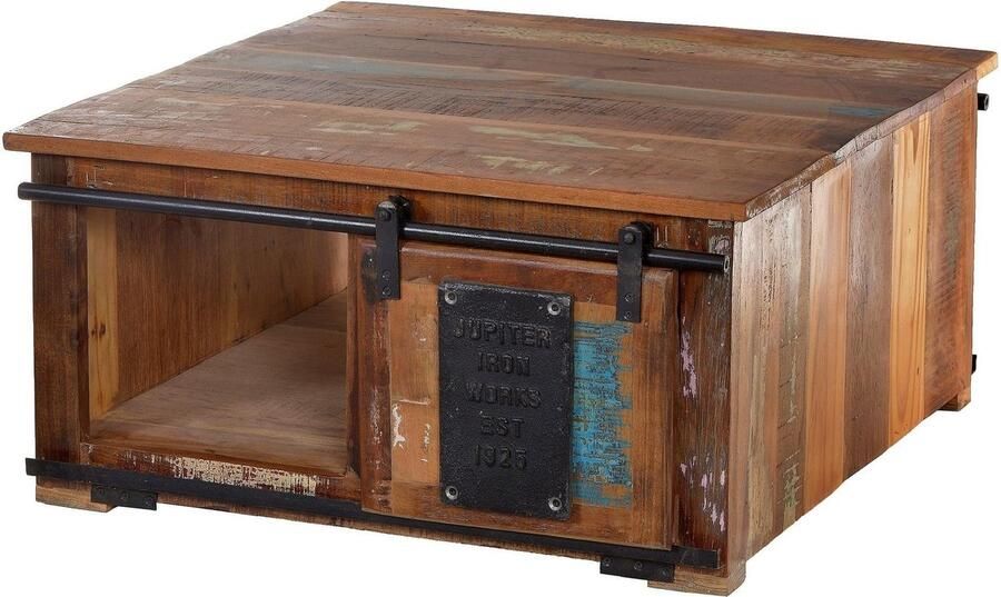 SIT Salontafel JUPITER van gerecycled gebruikt hout met schuifdeuren shabby chic vintage