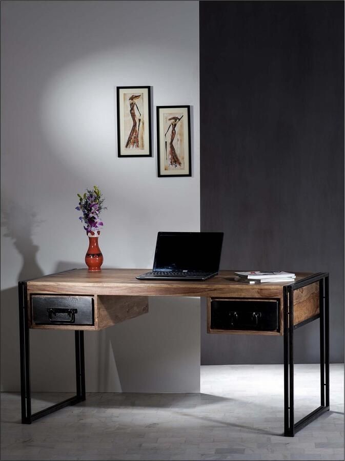 Leen Bakker Bureau Quin naturel zwart 76x150x80 cm