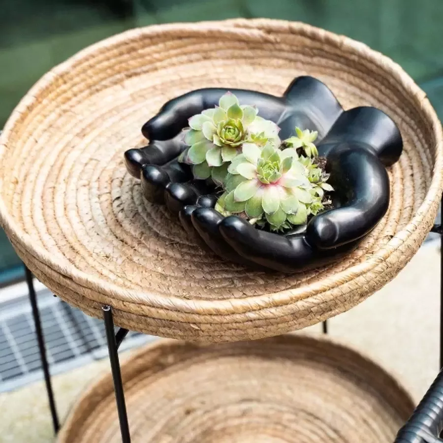 Rootsmann Bijzettafel Industrieel Rond Riet | Zwart - Foto 2