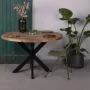 Rootsmann Eettafel Rond 120 CM Industrieel | Mangohout & Metaal Bruin - Thumbnail 2