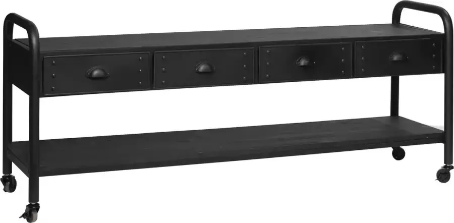 Rootsmann TV-meubel Op Wielen Zwart Metaal & Hout 157 CM