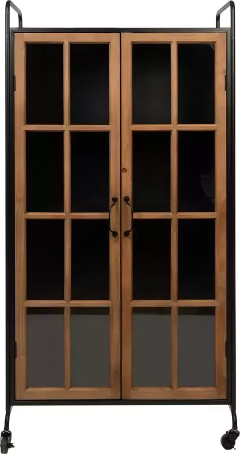 Rootsmann Opbergkast met deuren Zwart Met Hout Stellingkast Vitrinekast - Foto 3