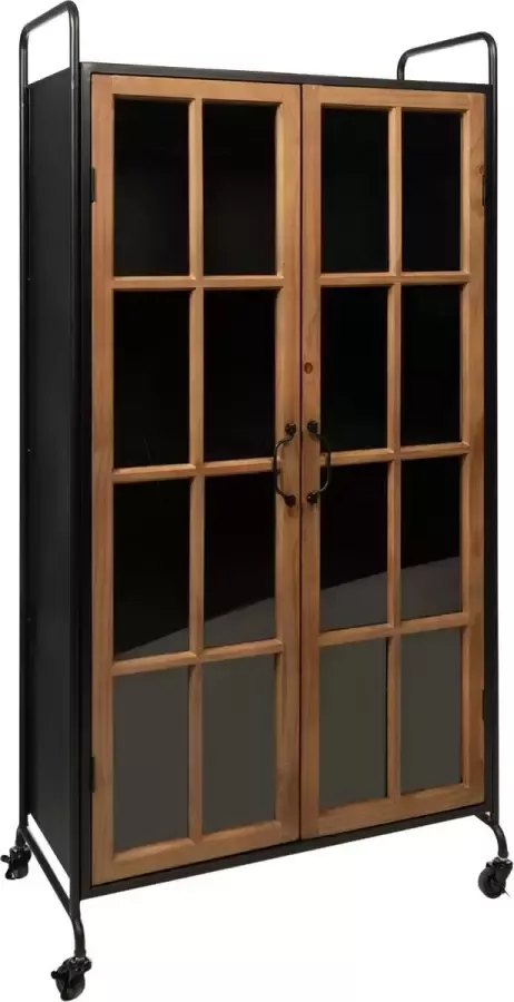 Rootsmann Opbergkast met deuren Zwart Met Hout Stellingkast Vitrinekast - Foto 2