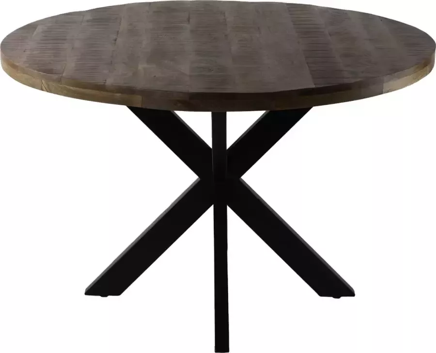 Rootsmann Eettafel Rond 120 CM Industrieel | Mangohout & Metaal Bruin - Foto 3