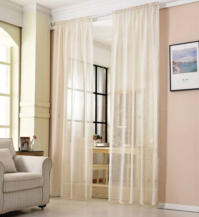 Rootz Living Gordijn transparant met plooiband in linnen-ook voile voor woonkamer kinderkamer en slaapkamer