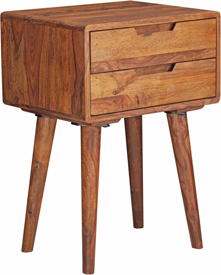 Rootz Living Rootz 47 x 66 x 36 cm Sheesham Nachtkastje Boxspringbed Nachtkastje 2 lades landelijke stijl Nachtkastje bed massief houten bed Nachtkastje Modern Nachtkastje Bruin