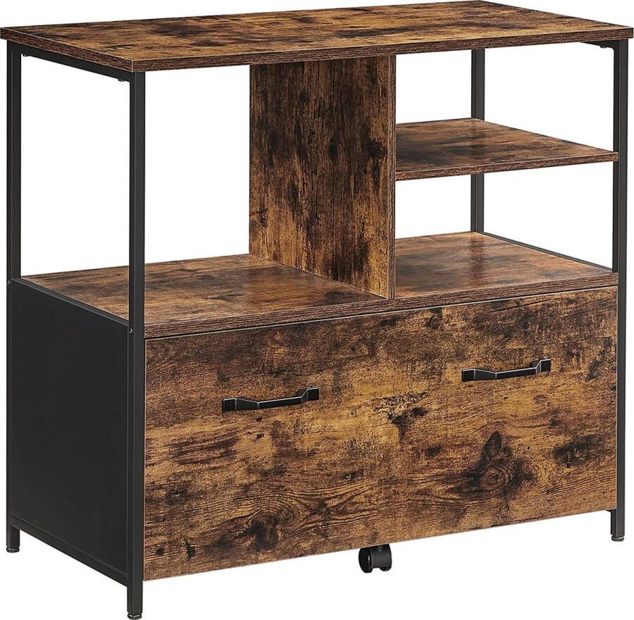 Rootz Living Rootz Archiefkast Kantoorkast 1 Lade Open Vakken Dressoir Bewerkt Hout Metaal Industrieel Bruin Zwart 82 x 40 x 75 cm