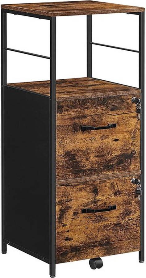 Rootz Living Rootz Archiefkast Verrijdbare Container Archiefkast Met 2 Laden Opbergkast Kast Vintage Bruin Zwart 41 x 40 2 x 107 9 cm