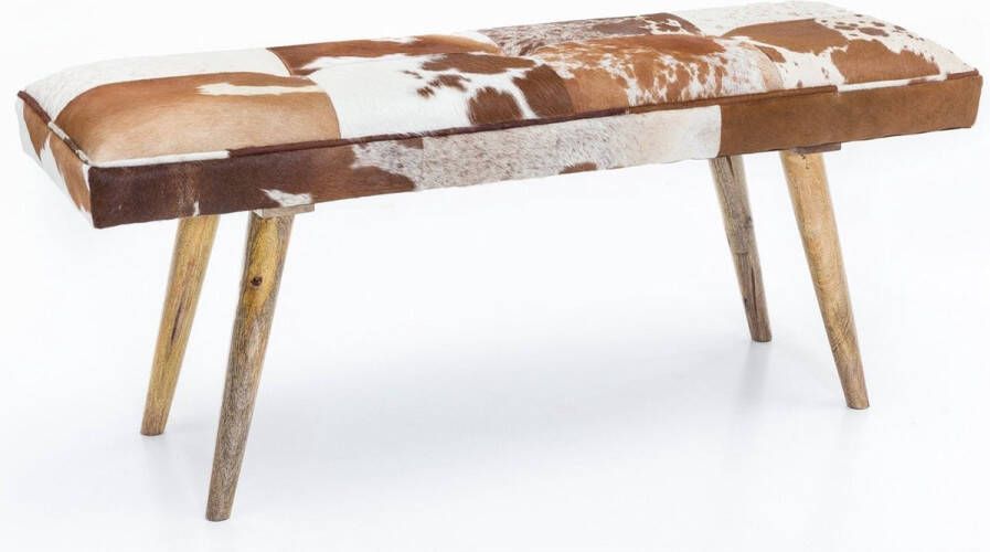 Rootz Living Rootz Bank Gestoffeerde Bank Halbank Bank Geitenleer Mangohout Bruin Wit 120 cm - Foto 1