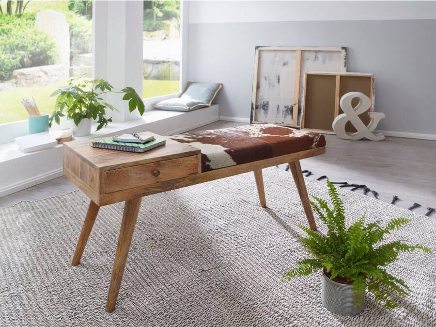 Rootz Living Rootz Bank Opberger Lade Koeienhuid Massief Mangohout Gangbank Gestoffeerde Bank