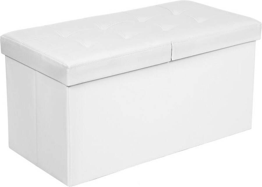 Rootz Living Rootz Bank Opvouwbare Zitkist Scharnierend deksel Hoog draagvermogen Uitstekend zitcomfort Veelzijdig Grote opbergruimte Robuust-duurzaam PVC hoes MDF-plaat Wit 76 X 38 X 38 Cm