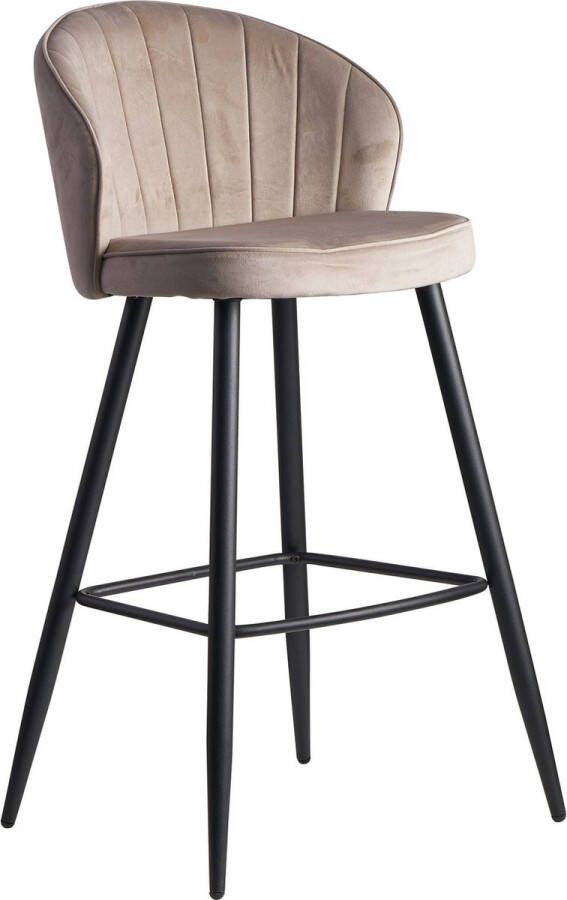 Rootz Living Rootz Barkruk met Rugleuning Keukenkruk van Scandinavische Stof Metaal 110 kg Design Bistro Kruk Gestoffeerde Barkruk Beige Fluweel 56x102.5x52.5 cm