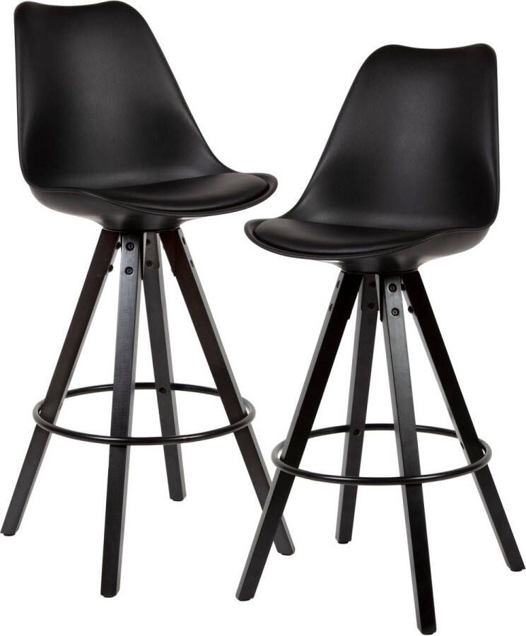 Rootz Living Rootz Barkrukken Set van 2 Kunstleer Rugleuning 77cm Zwart Barstoelen Kruk