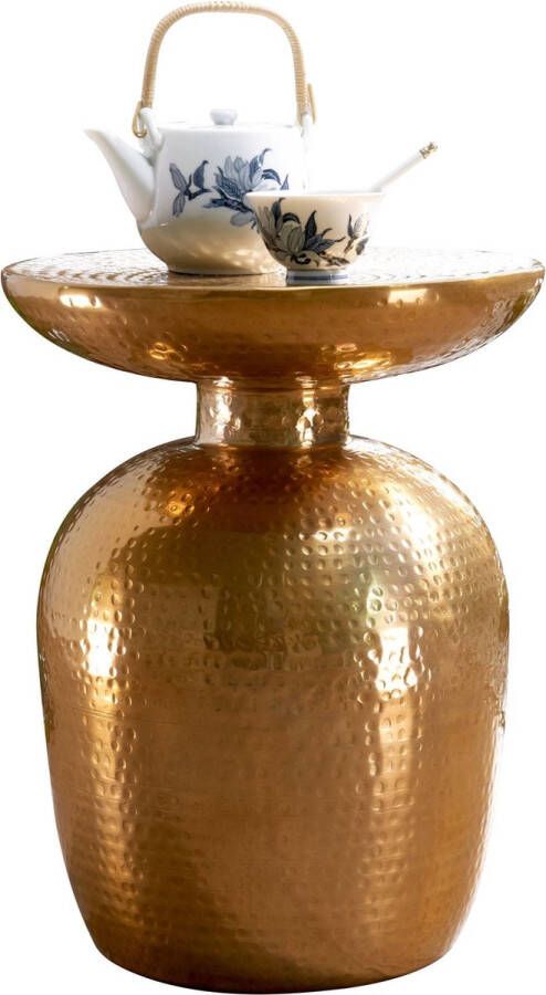 Rootz Living Rootz bijzettafel aluminium 36-5x46x36-5 cm tafel goud orientaals rond Design archieftafel metaal modern Kleine tafel Kleine Hammerschlag Abstelltisch