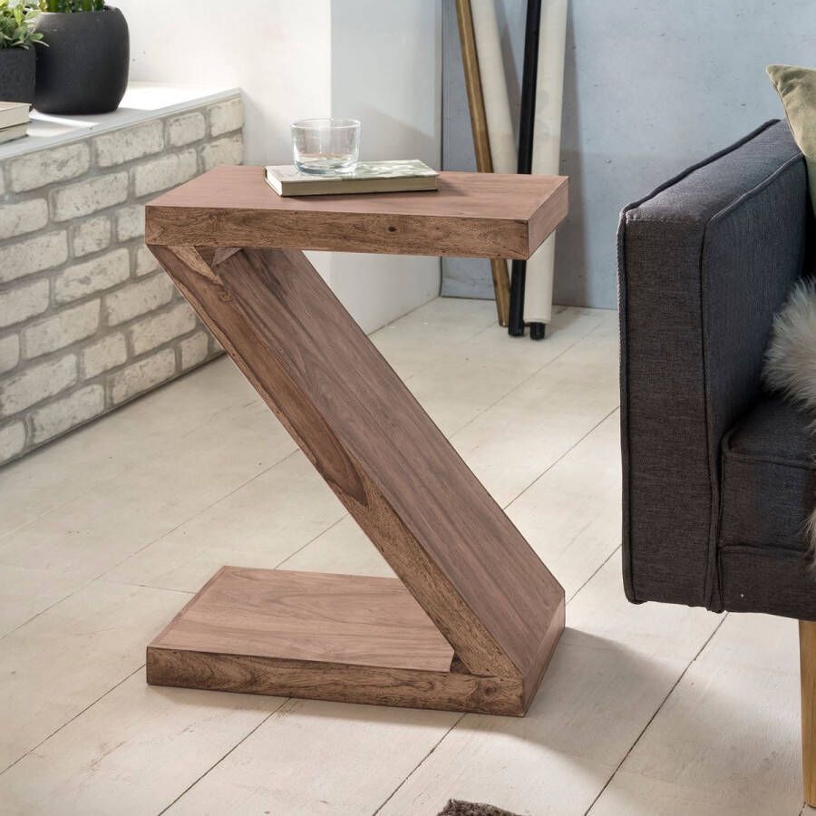 Rootz Living Rootz Bijzettafel Massief Acaciahout Z Cube Design Bruine salontafel in landelijke stijl 60 cm hoog