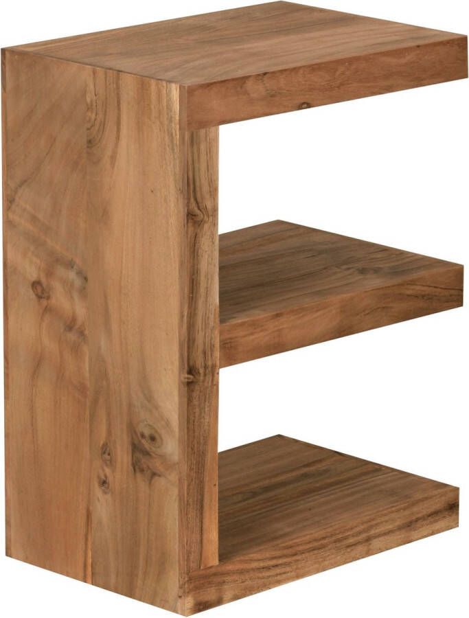 Rootz Living Rootz bijzettafel massief hout acacia E Cube 60 cm hoge woonkamertafel design bruine landelijke salontafel