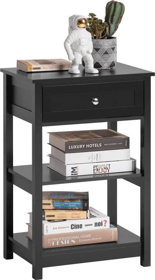 Rootz Living Rootz Bijzettafel Salontafels Lampentafel Nachtkastje met 1 Lade en 2 Planken Zwart