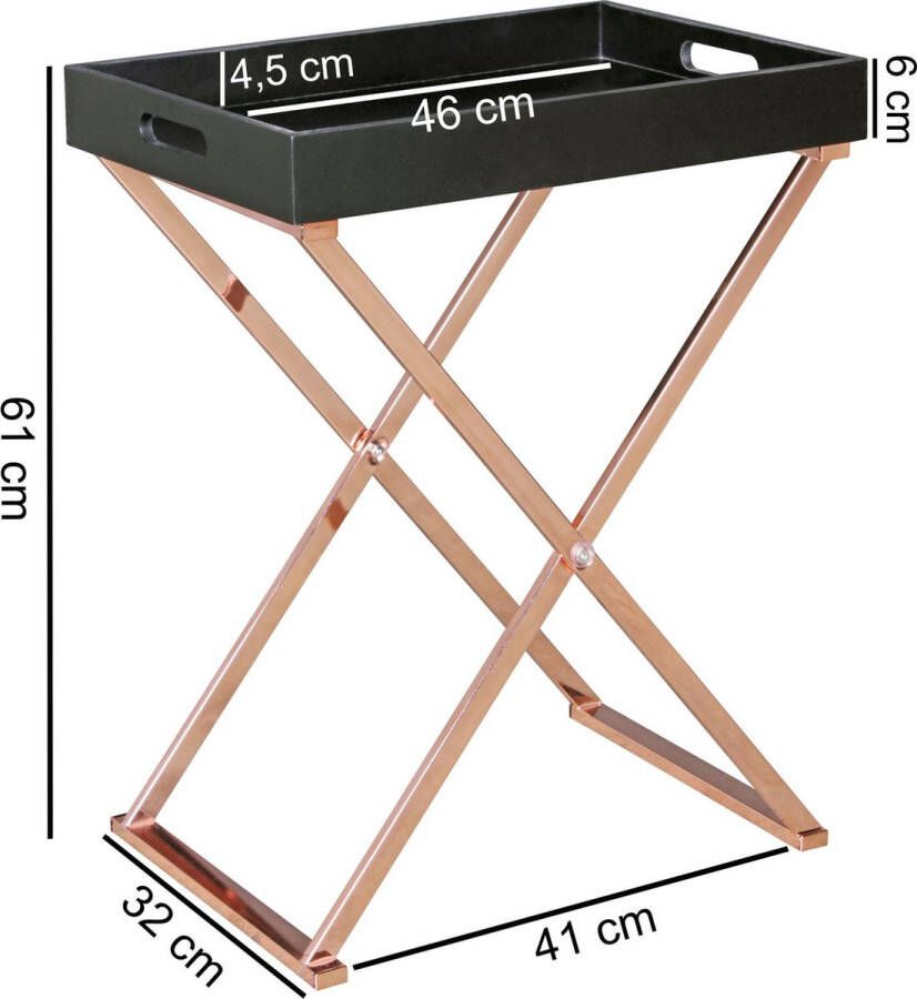 Rootz Living Rootz Bijzettafel Tafel Met Blad Los Blad Salontafel Zwart Goud Koper