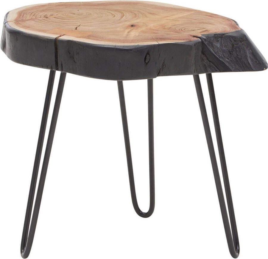 Rootz Living Rootz Bijzettafel van acaciahout Industriële metalen poten Boomrandontwerp Massieve salontafel met haarspeldpoten Kleine tafel voor woonkamer 40x40x32cm