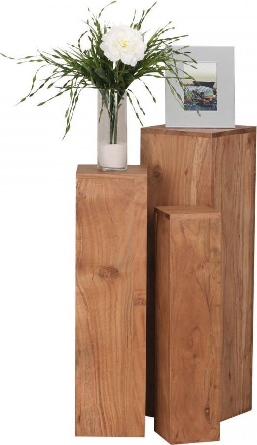 Rootz Living Rootz Bijzettafels Set Van 3 Decoratieblok Langwerpige Bijzettafel Massief Hout Acacia Bruin