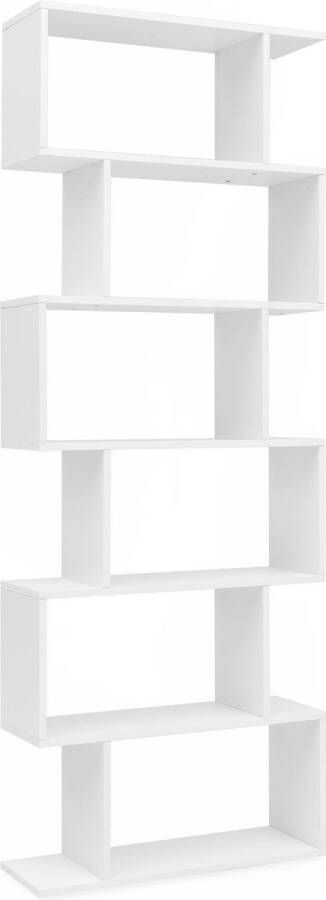 Rootz Living Rootz boekenkast 70 x 23-5 x 190-5 cm wit Standplank 6 compartimenten Kleine design ladekast Hedendaagse archiefplank Spaanplaat Vrijstaand Opbergplank Open