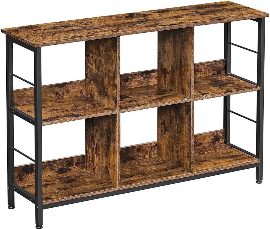Rootz Living Rootz Boekenkast Compartimentenkast Opbergkast Bruin Zwart Bewerkt Hout Metaal 120 x 33 x 80 cm