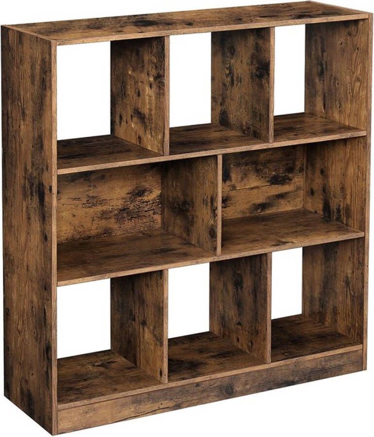 Rootz Living Rootz Boekenkast Houten staande plank 8 vakken Moderne boekenkast Verstelbare plank Hoge boekenplank Boekenkast met meerdere niveaus Spaanplaat Vintage Bruin 97 5 x 30 x 100 cm (L x B x H)