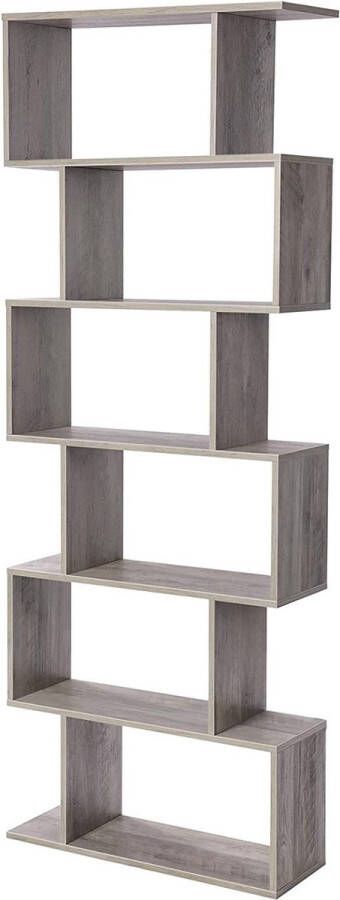 Rootz Living Rootz Boekenkast Kast Opbergkast Rechthoekige Vakken 6 Niveaus Grijs 74 x 24 x 190 5 cm