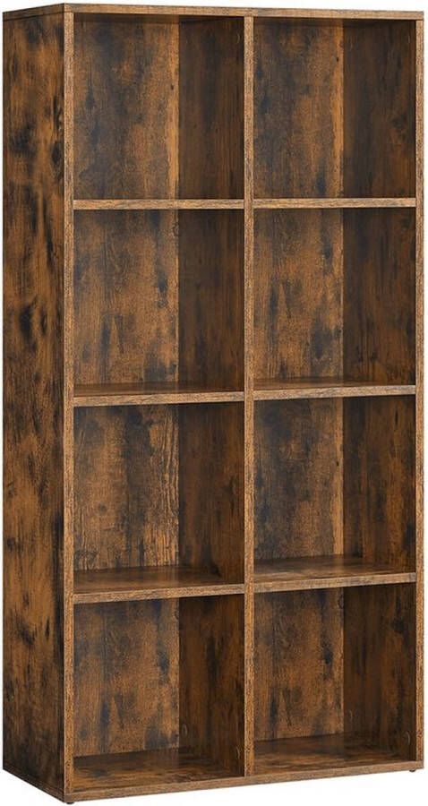 Rootz Living Rootz Boekenkast Met 8 Vakken Boekenplank Houten Boekenkast Moderne Boekenkast Wandboekenkast Spaanplaat Vintage Bruin 30 x 65 5 x 129 5 cm (D x B x H)