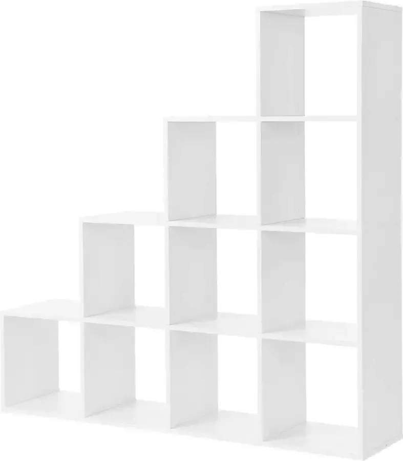 Rootz Living Rootz Boekenkast Trap met 10 Kubuscompartimenten Houten Display Plank Room Divider Wit
