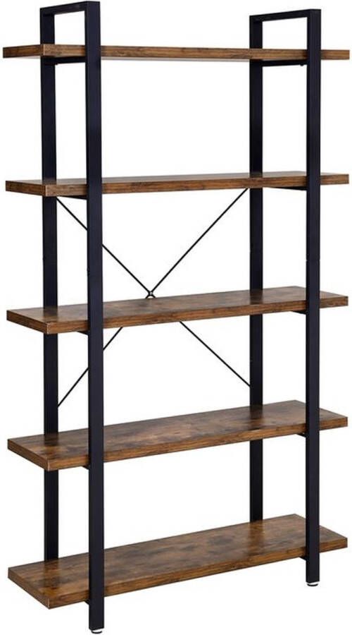 Rootz Living Rootz Boekenplank Boekenkast Stabiele Vrijstaande Rekken 5 Rekken Boekenplank Wandgemonteerde Boekenplank Open Boekenplank Met Deuren Boekenplank Organisatie Vintage Bruin-Zwart 33 5 x 105 x 177 5 cm