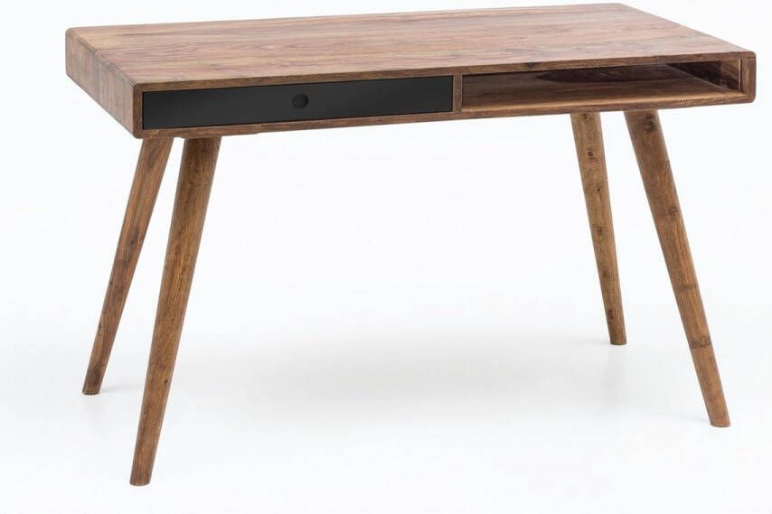 Rootz Living Rootz Bureau Bureautafel Laptoptafel Massief Hout Zwart Bruin Wit Lade