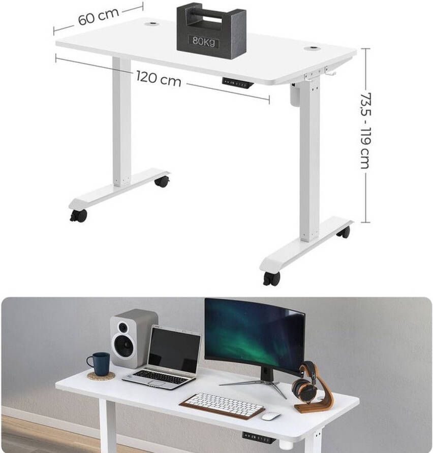 Rootz Living Rootz Bureau Elektrisch Hoogte Verstelbaar Bureau Elektrische Tafel Dubbele Motor Spaanplaat Staal Wit