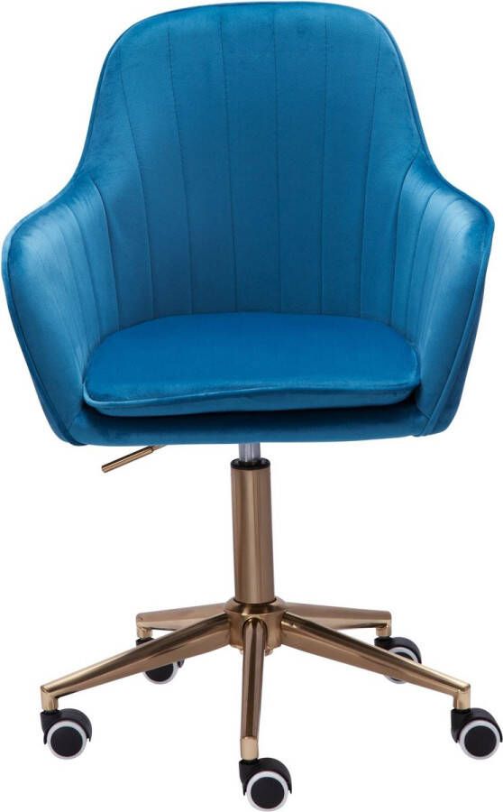 Rootz Living Rootz Bureaustoel Blauw Fluweel Design Draaistoel met Rugleuning In Hoogte Verstelbaar 120kg Werkstoel Kuipstoel met Wielen