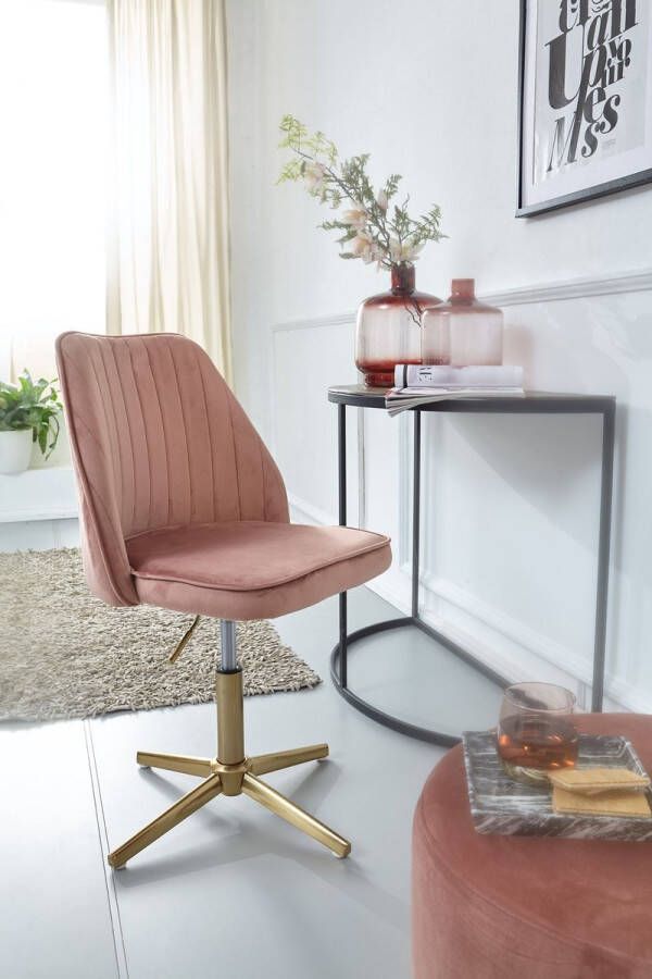 Rootz Living Rootz bureaustoel roze velours design draaistoel met rugleuning kuipstoel 120 kg in hoogte verstelbaar Werkstoel zonder wielen Bureaustoel thuiskantoor Draaibaar