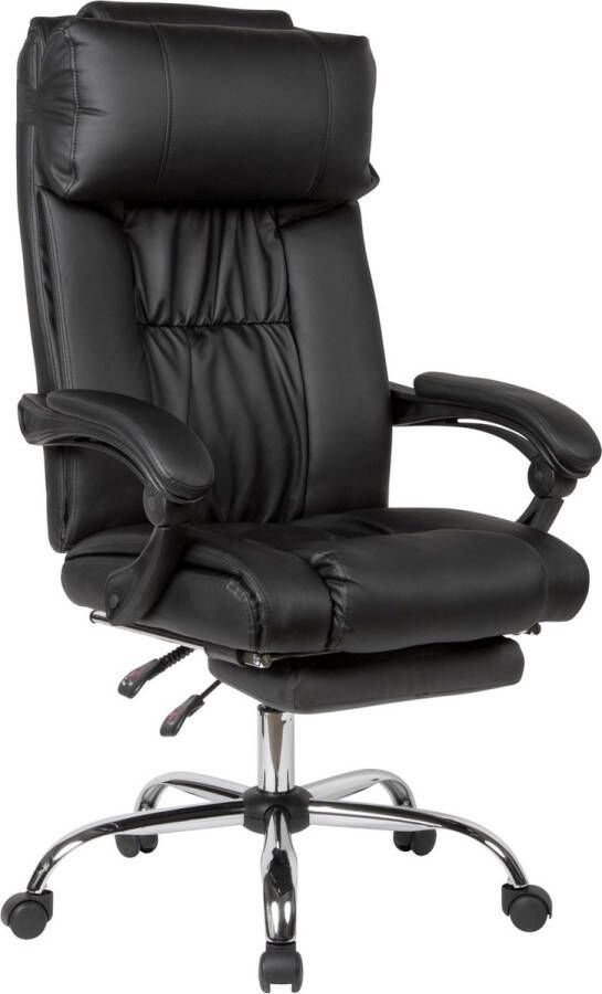 Rootz Living Rootz Bureaustoel Zwart Kunstleer Tot 150kg Comfortabele Bureaudraaifauteuil met Uitschuifbare Voetensteun