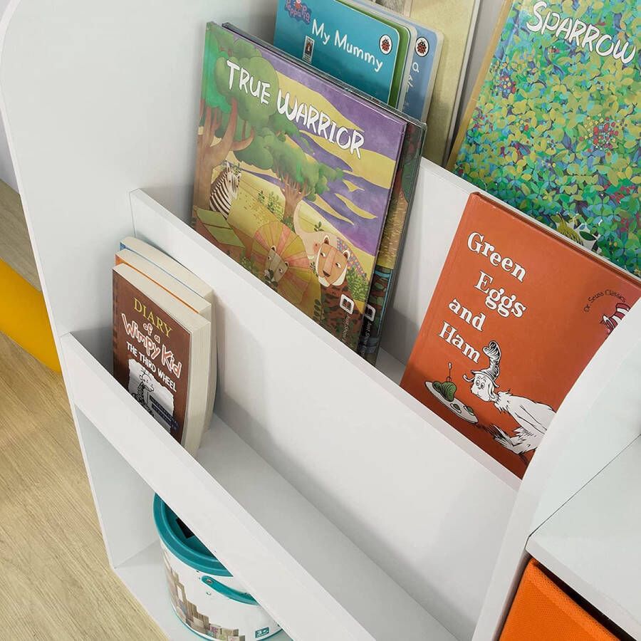 Rootz Living Rootz Children Kids Bookcase Book Shelf- Toy Storage Unit Storage Display Shelf Organizer met stoffen lades