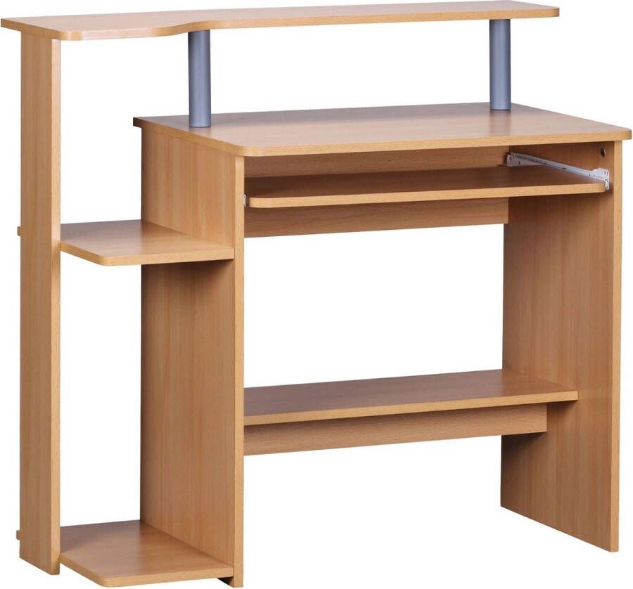 Rootz Living Rootz Computerbureau Beukenhout 94 x 90 x 48 cm met toetsenbordverlenging Laptoptafel zonder wielen met opzetstuk PC-tafel met printeropbergruimte ruimtebesparend Bureau voor kleine ruimtes