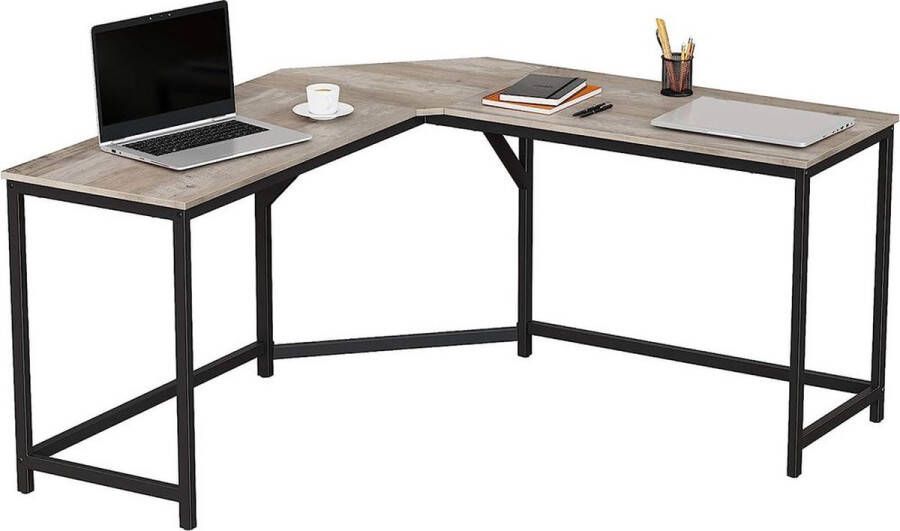 Rootz Living Rootz computerbureau L-vormig computerbureau bureau gamingbureau hoekcomputerbureau ergonomisch computerbureau thuiskantoor bureau spaanplaat staal greige zwart 149 x 149 x 75 cm (L x B x H )