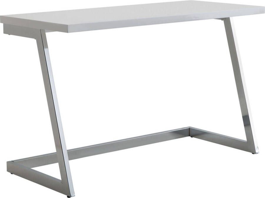 Rootz Living Rootz Computerbureau Zilver PC-tafel met metalen poten Modern design computerbureau Thuiskantoorwerkstation Hoogglans wit bureau 120x55x76 cm