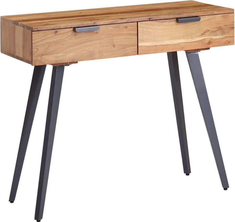 Rootz Living Rootz console 90 x 78 x 36 cm acacia massief hout metalen console met lades Klein bureau met metalen poten Kaptafel dressoir modern Massieve haltafel