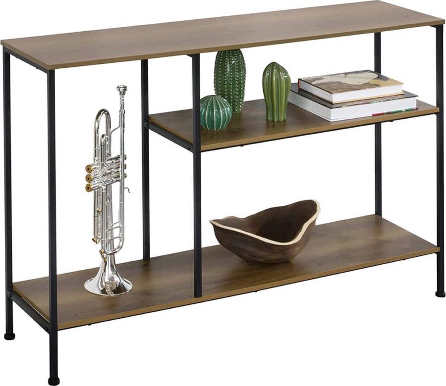 Rootz Living Rootz Console Tafel Hal Tafel Bijzettafel Woonkamer Banktafel met 3 Planken W120 x D30 x H80cm