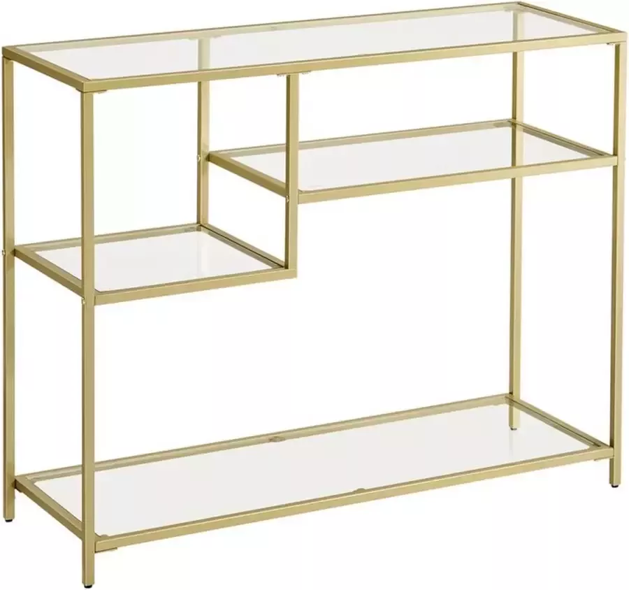 Rootz Living Rootz Console Tafel Moderne Glazen Console Tafel Metalen Frame Console Tafel Industriële Stijl Goud 35 x 100 x 80 cm (D x B x H)